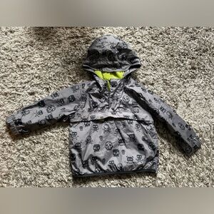 Baby Gap skull print windbreaker 2T toddler grey green gray hoodie hooded black